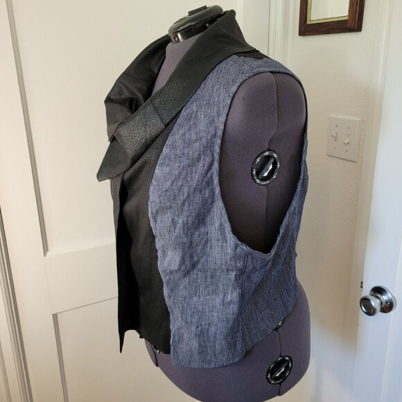 Karen Kane Vest Womens Plus 2X Blue Denim Black Faux Leather Moto Made in USA - Picture 4 of 14